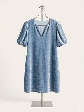 LOVELO/ Light Blue Velvet Puff-Sleeve Dress/ NWT / Boutique / 20”-ptp